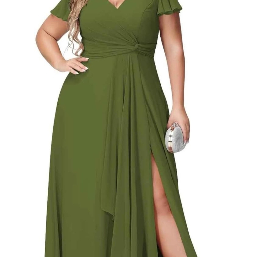 Amazon Green Flutter Sleeve Gown With Square Neck - image 3